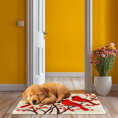 Latch Hook Rug Kit for Adults Red Cardinal on Red Berry Tree Pre-Printed Handmade Carpet Crochet Yarn Craft DIY Hook and Latch Door Mat Tapestry Home Floor Decoration 52x38cm(6) in Saudi Arabia