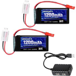 URGENEX 7.4V Lipo Battery with JST Plug 2S 30C(Burst 60C) 1200mAh Rechargeable Lithium Battery Compatible with UDIRC Cheewing and Most 1/10, 1/16, 1/18, 1/24 Scale RC Cars Trucks Helicopter Drone in Kuwait