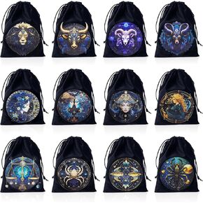 12 Pcs Velvet Tarot Storage Bags and Dice Bags with Drawstrings for Tarot, Divination Supplies, Cards, Runes and Jewelry, 7.9×5.9 inches (Horoscope Style) (Horoscope) in Saudi Arabia