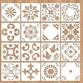 16 Pack Tile Stencil Set (8X8 Inch), Reusable Spanish Mexican Talavera Stencils for Floor Wall Furniture Canvas DIY Home Décor in Saudi Arabia