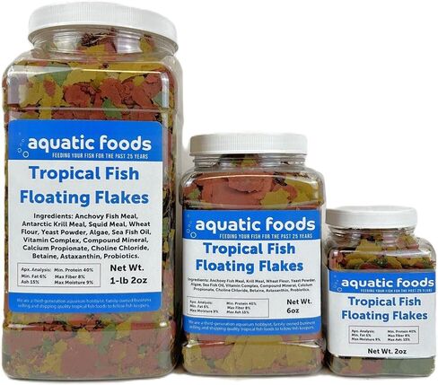 Aquatic Foods Inc. Tropical Fish Flakes, Mix of Krill, Color Enhancing, Spirulina Flakes for Cichlids, Angels, Live Bearers, Tetras, Guppies, All Tropical Fish...WL 1-lb 2oz Lg Jar in Saudi Arabia