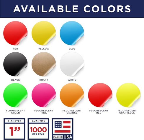 Fluorescent Red 1-Inch Circle Dot Stickers – 1,000 Round Adhesive Labels per Roll, Colored Stickers for Garage Sale Price Tags, Classroom, Inventory, Office & Yard Sale Supplies, Made in USA in Saudi Arabia