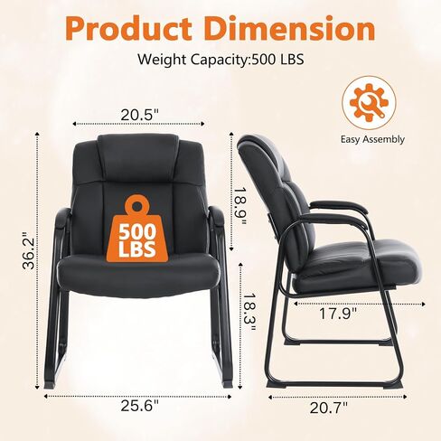 CLATINA Big and Tall 500 lbs Waiting Chair, Leather Guest Reception Chairs with Padded Arm Rest for Waiting Room Office Home and Meeting Conference-Black in Saudi Arabia