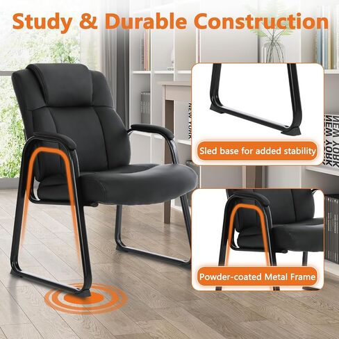 CLATINA Big and Tall 500 lbs Waiting Chair, Leather Guest Reception Chairs with Padded Arm Rest for Waiting Room Office Home and Meeting Conference-Black in Saudi Arabia