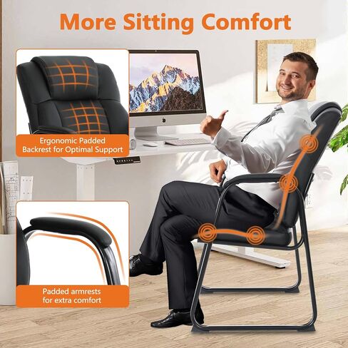 CLATINA Big and Tall 500 lbs Waiting Chair, Leather Guest Reception Chairs with Padded Arm Rest for Waiting Room Office Home and Meeting Conference-Black in Saudi Arabia