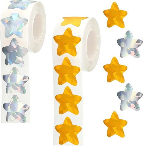1000 PCS 1" Small Holographic Glitter Star Stickers, Self Adhesive Metallic Glitter Foil Stickers Gold and Silver Sparkly Star Sticker for Kids Students Teachers Supplies in Saudi Arabia