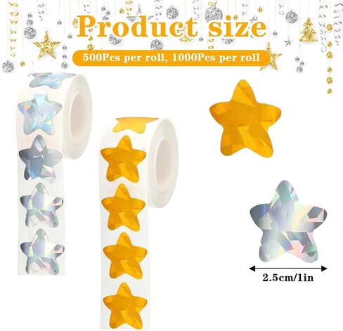 1000 PCS 1" Small Holographic Glitter Star Stickers, Self Adhesive Metallic Glitter Foil Stickers Gold and Silver Sparkly Star Sticker for Kids Students Teachers Supplies in Saudi Arabia