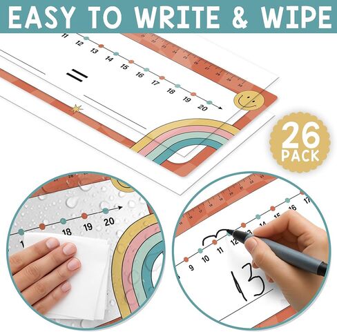 26 Pack Boho Number Line Dry Erase Boards Cards, 14"x4", Double-Sided, Math Manipulatives for Kids, Student, Kindergarten Elementary Special Education 1st Grade Classroom Must Haves in Kuwait