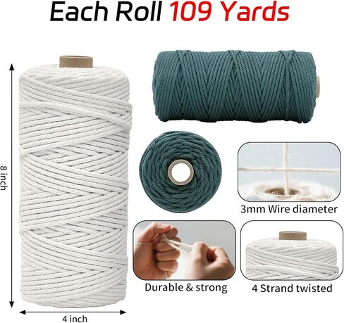 12 لفات الطبيعية macrame الحبل 3 مم × 1308 ياردة ، خيوط قطنية طبيعية ، سلسلة macrame ملونة ، حبل قطني للحياكة الحرف DIY ، شماعات النبات ، ديكور (اللون الكلاسيكي 3 مم × 1308 ياردة) in Kuwait