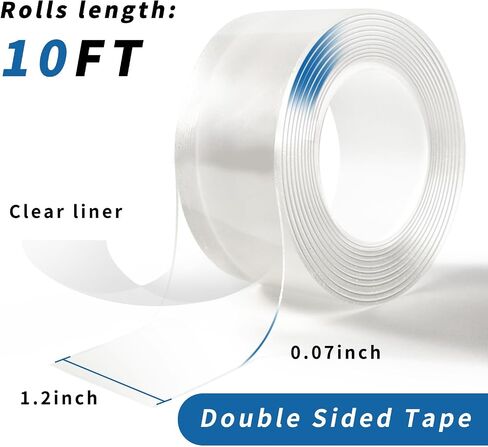 شريط نانو مزدوج من جانب نانو ، 1.2''x120 '' (10 قدم) شريط تثبيت شفاف ، شريط جدار قابل لإعادة الاستخدام لاصق قوي للمنزل ، المكتب ، السجاد ، السجاد و DIY ، 3Rolls in Kuwait