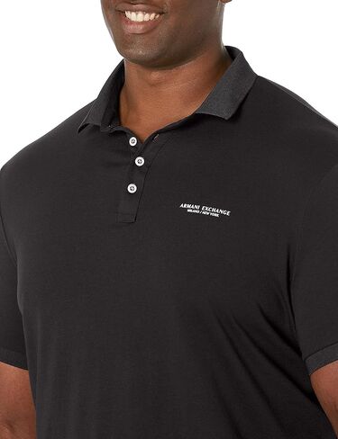 A|X Armani Exchange Men's Short Sleeve Contrast Logo Jersey Polo, Navy, XXL in Saudi Arabia