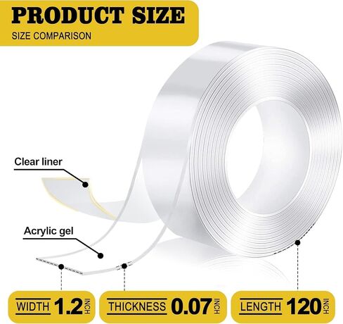 Heavy Duty Double Sided Tape/Nano Tape-Clear/No Residue Removable Mounting Tape for Walls, Bathroom, Mats, Picture Hanging/Adhesive Strips (20mm Width x 16.5 feet) in Saudi Arabia