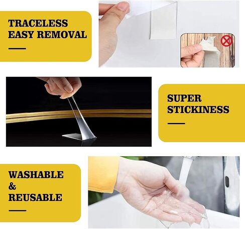 Heavy Duty Double Sided Tape/Nano Tape-Clear/No Residue Removable Mounting Tape for Walls, Bathroom, Mats, Picture Hanging/Adhesive Strips (20mm Width x 16.5 feet) in Saudi Arabia