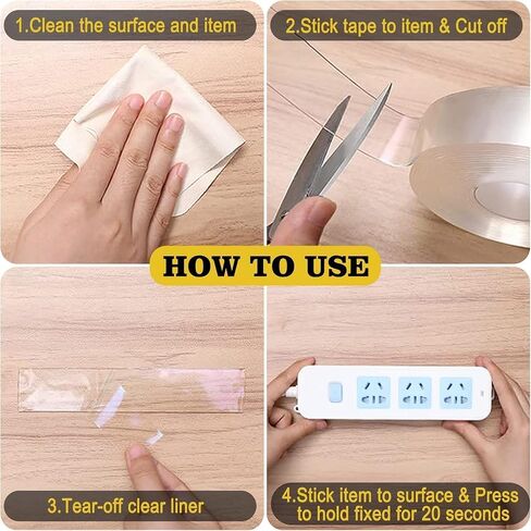 Heavy Duty Double Sided Tape/Nano Tape-Clear/No Residue Removable Mounting Tape for Walls, Bathroom, Mats, Picture Hanging/Adhesive Strips (20mm Width x 16.5 feet) in Saudi Arabia