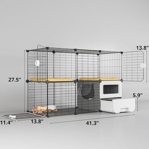 قفص قطط من Oneluck داخلي مع صندوق فضلات، 3 طبقات DIY، قفص لعب للقطط، سلك معدني قابل للفصل، مكان كبير للتمرين، مثالي لقطط 1-2 in Kuwait