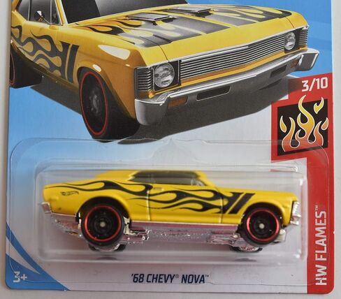 Hot Wheels Flames 3/10, Yellow with Flames '68 Chevy NOVA 50TH Anniversary Card in Saudi Arabia
