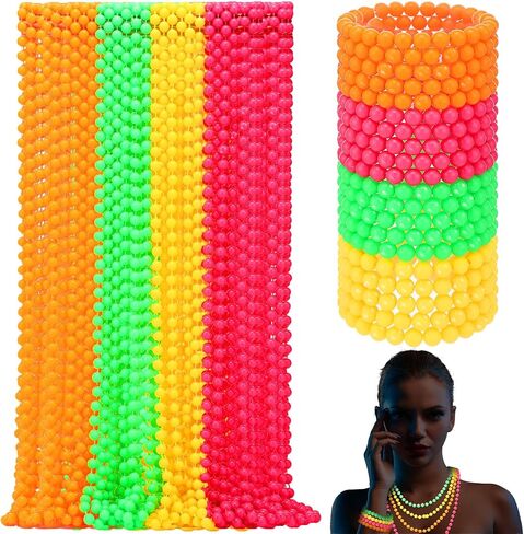 Tondiamo 72pcs Neon Bead Necklaces Bracelet, 80s Women Costume Accessories Set Glow in The Dark UV Bead Necklaces Bracelet Glow Party Supplies for Concert Halloween Mardi Gras Party Supplies in Saudi Arabia