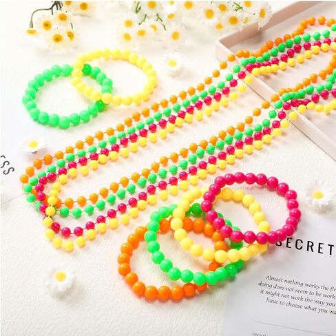 Tondiamo 72pcs Neon Bead Necklaces Bracelet, 80s Women Costume Accessories Set Glow in The Dark UV Bead Necklaces Bracelet Glow Party Supplies for Concert Halloween Mardi Gras Party Supplies in Saudi Arabia