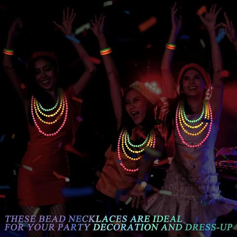 Tondiamo 72pcs Neon Bead Necklaces Bracelet, 80s Women Costume Accessories Set Glow in The Dark UV Bead Necklaces Bracelet Glow Party Supplies for Concert Halloween Mardi Gras Party Supplies in Saudi Arabia