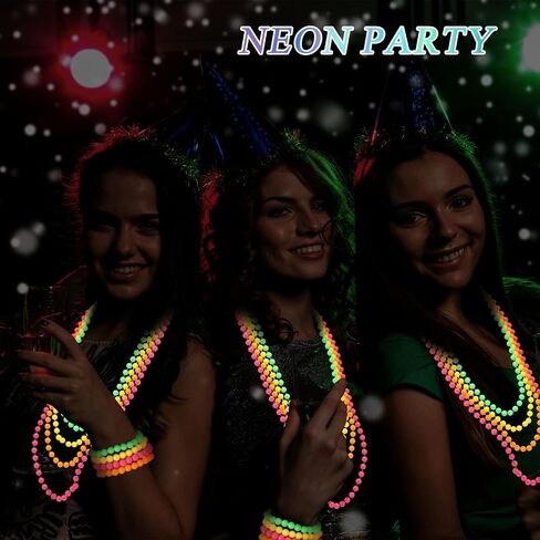 Tondiamo 72pcs Neon Bead Necklaces Bracelet, 80s Women Costume Accessories Set Glow in The Dark UV Bead Necklaces Bracelet Glow Party Supplies for Concert Halloween Mardi Gras Party Supplies in Saudi Arabia