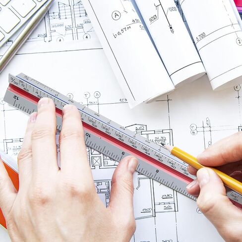 حاكم المقياس المعماري 12 بوصة ، المقياس الإمبراطوري من الألومنيوم المحفور بالليزر ، أداة الصياغة المدنية للمهندس المثلث (مرمز بالألوان) in Kuwait