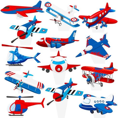 Airplane Cupcake Toppers Airplane Birthday Party Decorations 48PCS Plane Cupcake Picks Aircraft Helicopter Cake Decor for Aviation Theme Pilot Baby Shower Birthday Party Supplies in Saudi Arabia