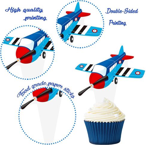 Airplane Cupcake Toppers Airplane Birthday Party Decorations 48PCS Plane Cupcake Picks Aircraft Helicopter Cake Decor for Aviation Theme Pilot Baby Shower Birthday Party Supplies in Saudi Arabia