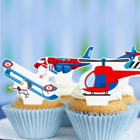 Airplane Cupcake Toppers Airplane Birthday Party Decorations 48PCS Plane Cupcake Picks Aircraft Helicopter Cake Decor for Aviation Theme Pilot Baby Shower Birthday Party Supplies in Saudi Arabia