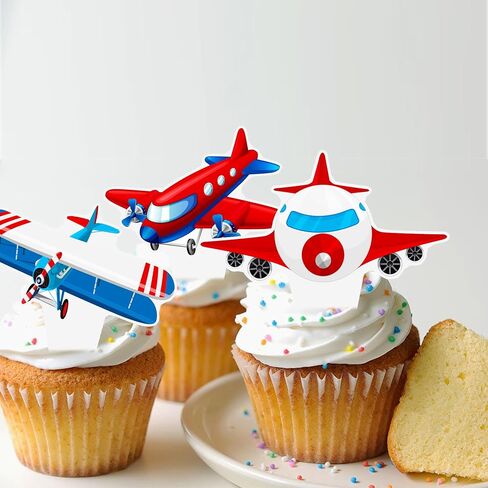 Airplane Cupcake Toppers Airplane Birthday Party Decorations 48PCS Plane Cupcake Picks Aircraft Helicopter Cake Decor for Aviation Theme Pilot Baby Shower Birthday Party Supplies in Saudi Arabia