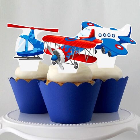Airplane Cupcake Toppers Airplane Birthday Party Decorations 48PCS Plane Cupcake Picks Aircraft Helicopter Cake Decor for Aviation Theme Pilot Baby Shower Birthday Party Supplies in Saudi Arabia