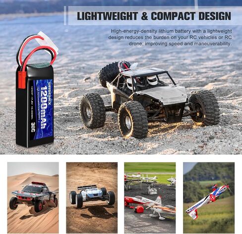 بطارية Urgenex 7.4V LIPO مع JST Plug 2S 30C (BURST 60C) 1200MAH بطارية ليثيوم قابلة للشحن متوافقة مع UDIRC Cheewing ومعظم 1/10 ، 1/16 ، 1/18 ، 1/24 سيارات RC TRUCS HELICOPTER بدون طيار in Kuwait