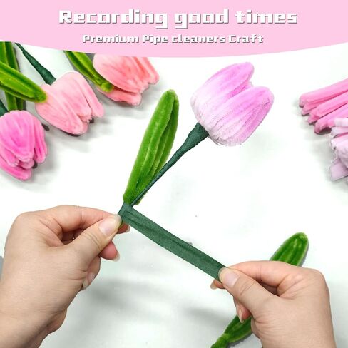 Quaystars Pipe Cleaners Craft Pink Chenille Stems Flower Making Kit 400 Pcs Pipe Cleaner Craft,4 Assorted Colors Chenille Stem Making Kit with Tutorial,Creative Gift Party Decoration in Saudi Arabia