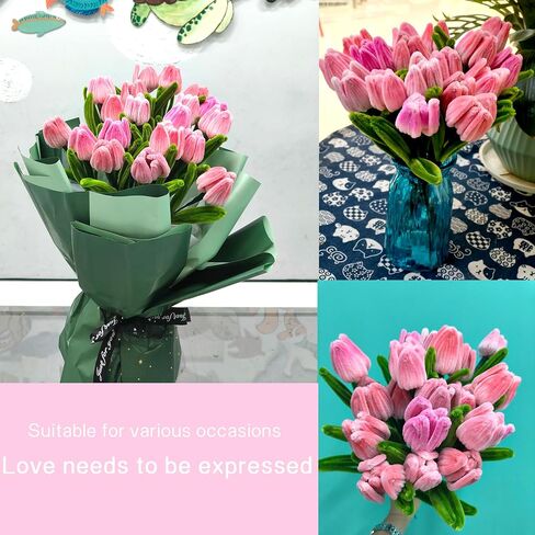 Quaystars Pipe Cleaners Craft Pink Chenille Stems Flower Making Kit 400 Pcs Pipe Cleaner Craft,4 Assorted Colors Chenille Stem Making Kit with Tutorial,Creative Gift Party Decoration in Saudi Arabia