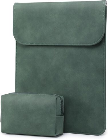 HYZUO 13.3-14 Inch Laptop Sleeve for MacBook Pro 14 M4/M3/M2/M1 Pro/Max A3401 A3185 2025-2021, MacBook Air 13 2017-2012, 13.5-13.8 Surface Laptop, Faux Suede Leather Case with Pouch, Midnight Green in Saudi Arabia