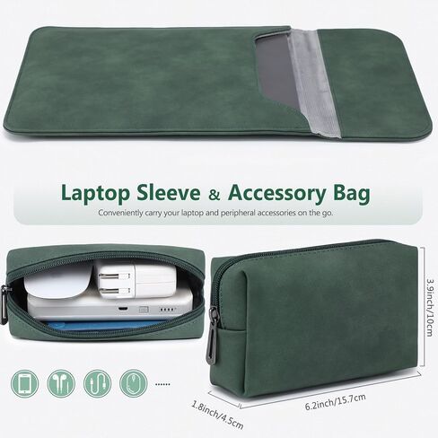 HYZUO 13.3-14 Inch Laptop Sleeve for MacBook Pro 14 M4/M3/M2/M1 Pro/Max A3401 A3185 2025-2021, MacBook Air 13 2017-2012, 13.5-13.8 Surface Laptop, Faux Suede Leather Case with Pouch, Midnight Green in Saudi Arabia