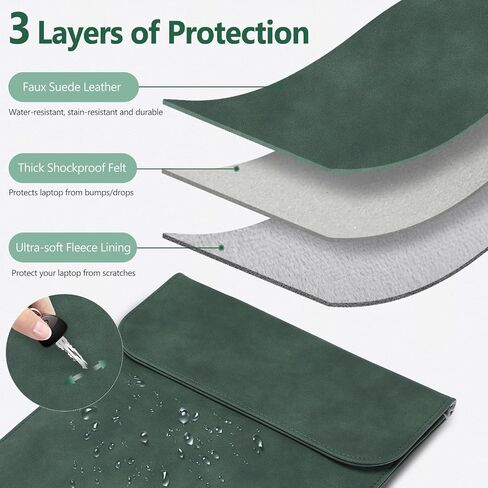 HYZUO 13.3-14 Inch Laptop Sleeve for MacBook Pro 14 M4/M3/M2/M1 Pro/Max A3401 A3185 2025-2021, MacBook Air 13 2017-2012, 13.5-13.8 Surface Laptop, Faux Suede Leather Case with Pouch, Midnight Green in Saudi Arabia