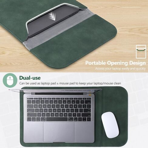 HYZUO 13.3-14 Inch Laptop Sleeve for MacBook Pro 14 M4/M3/M2/M1 Pro/Max A3401 A3185 2025-2021, MacBook Air 13 2017-2012, 13.5-13.8 Surface Laptop, Faux Suede Leather Case with Pouch, Midnight Green in Saudi Arabia