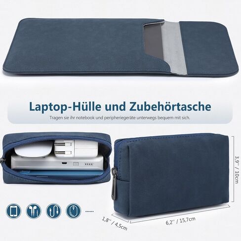 HYZUO 13.3-14 Inch Laptop Sleeve for MacBook Pro 14 M4/M3/M2/M1 Pro/Max A3401 A3185 2025-2021, MacBook Air 13 2017-2012, 13.5-13.8 Surface Laptop, Faux Suede Leather Case with Pouch, Midnight Green in Saudi Arabia
