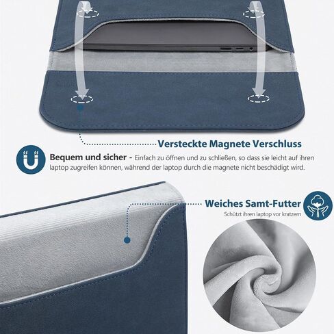 HYZUO 13.3-14 Inch Laptop Sleeve for MacBook Pro 14 M4/M3/M2/M1 Pro/Max A3401 A3185 2025-2021, MacBook Air 13 2017-2012, 13.5-13.8 Surface Laptop, Faux Suede Leather Case with Pouch, Midnight Green in Saudi Arabia