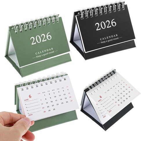 2 Pcs Small Desktop Calendar Mini Desk Calendar July 2025 to Dec 2026 Standing Flip Small Desk Calendars 250 GSM Thick Paper Twin-Wire Binding for Home or Office Black Green Festival Gifts in Saudi Arabia
