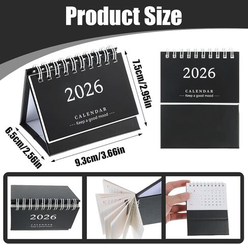 2 Pcs Small Desktop Calendar Mini Desk Calendar July 2025 to Dec 2026 Standing Flip Small Desk Calendars 250 GSM Thick Paper Twin-Wire Binding for Home or Office Black Green Festival Gifts in Saudi Arabia