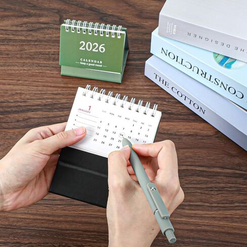 2 Pcs Small Desktop Calendar Mini Desk Calendar July 2025 to Dec 2026 Standing Flip Small Desk Calendars 250 GSM Thick Paper Twin-Wire Binding for Home or Office Black Green Festival Gifts in Saudi Arabia