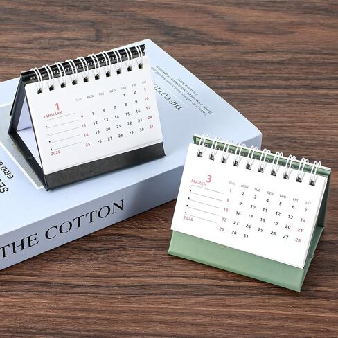 2 Pcs Small Desktop Calendar Mini Desk Calendar July 2025 to Dec 2026 Standing Flip Small Desk Calendars 250 GSM Thick Paper Twin-Wire Binding for Home or Office Black Green Festival Gifts in Saudi Arabia