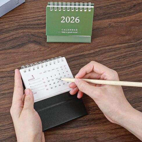 2 Pcs Small Desktop Calendar Mini Desk Calendar July 2025 to Dec 2026 Standing Flip Small Desk Calendars 250 GSM Thick Paper Twin-Wire Binding for Home or Office Black Green Festival Gifts in Saudi Arabia