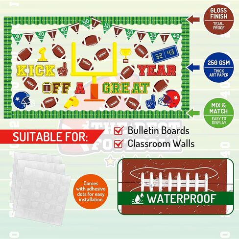 Whaline 86 Pcs Football Bulletin Board Decoration Kick Off A Great Year Paper Cutouts with 200 Pcs Glue Points for Sports Event Rugby Party Classroom in Saudi Arabia