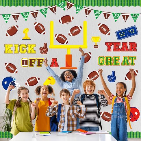Whaline 86 Pcs Football Bulletin Board Decoration Kick Off A Great Year Paper Cutouts with 200 Pcs Glue Points for Sports Event Rugby Party Classroom in Saudi Arabia