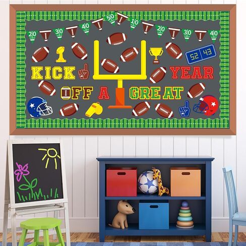 Whaline 86 Pcs Football Bulletin Board Decoration Kick Off A Great Year Paper Cutouts with 200 Pcs Glue Points for Sports Event Rugby Party Classroom in Saudi Arabia