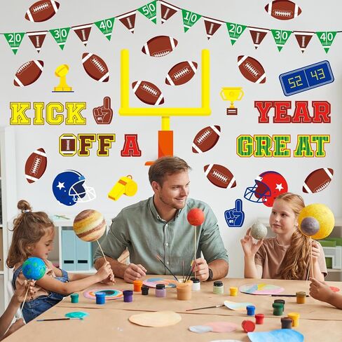 Whaline 86 Pcs Football Bulletin Board Decoration Kick Off A Great Year Paper Cutouts with 200 Pcs Glue Points for Sports Event Rugby Party Classroom in Saudi Arabia