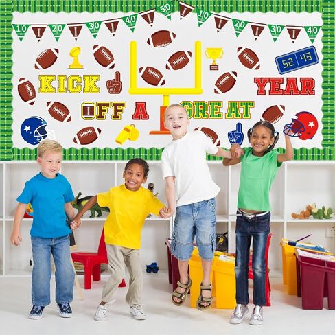 Whaline 86 Pcs Football Bulletin Board Decoration Kick Off A Great Year Paper Cutouts with 200 Pcs Glue Points for Sports Event Rugby Party Classroom in Saudi Arabia