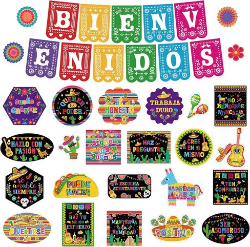 Pasimy 37 PCS Hispanic Month Month Bulletin Board Poard Set Spanish Devalivational Posters Bienvenidos Decor in Saudi Arabia
